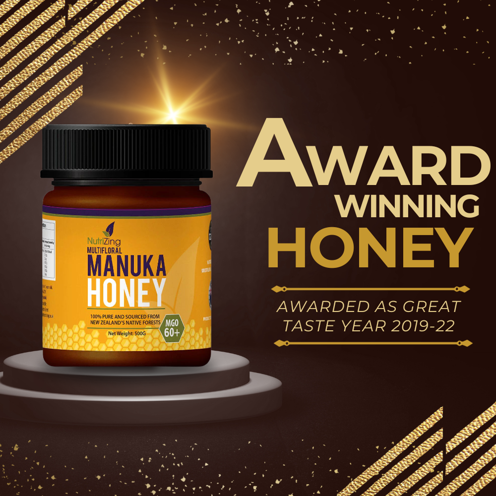 Manuka Honey MGO 60+ From New Zealand | 500g | 100% Pure, Thick & Creamy | Made in UK by NutriZing
